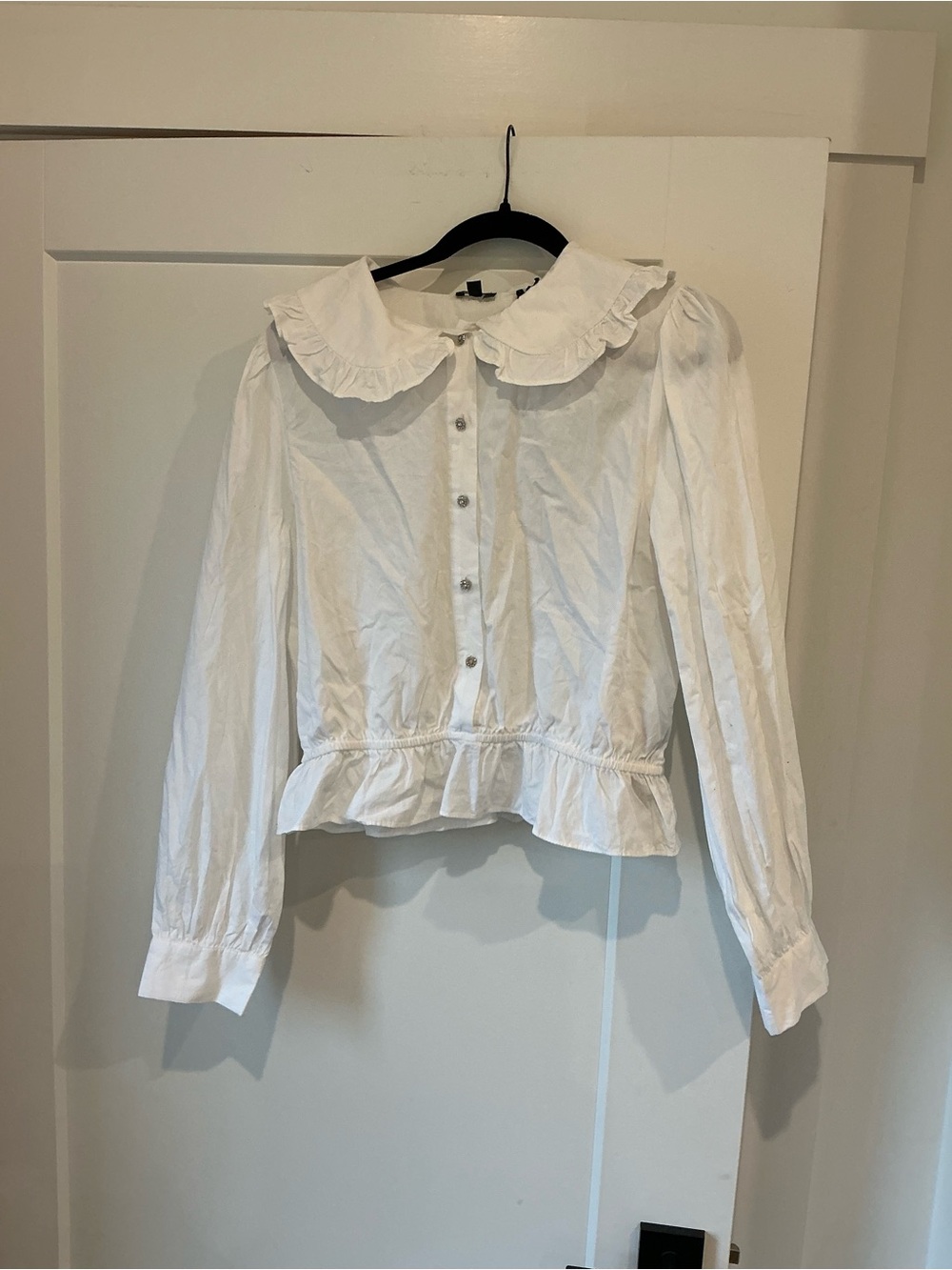 Buffalo David Bitton White Button-Up Shirt with Ruffled Collar
